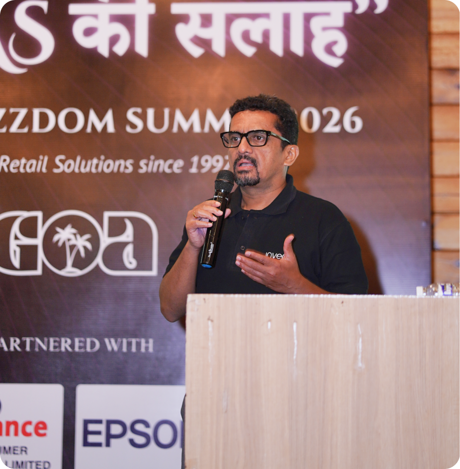Raj Gopal, Invenzo Labs founder, speaking at RETAILWHIZZDOM Summit 2026 in Goa