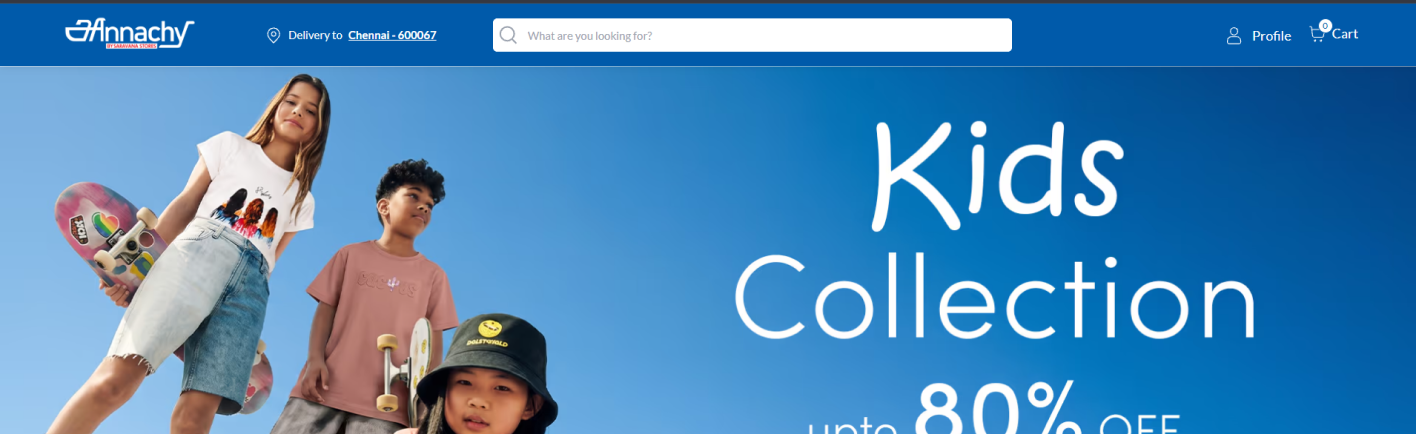 The Annachy storefront's own identity bar over a Kids Collection banner